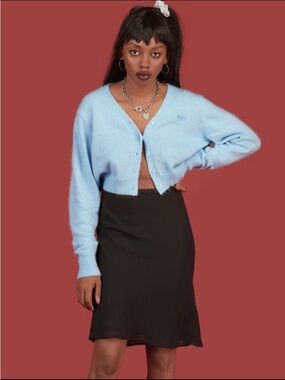 UNIF Liv Cropped Baby Blue V-Neck Button Cardigan Sweater